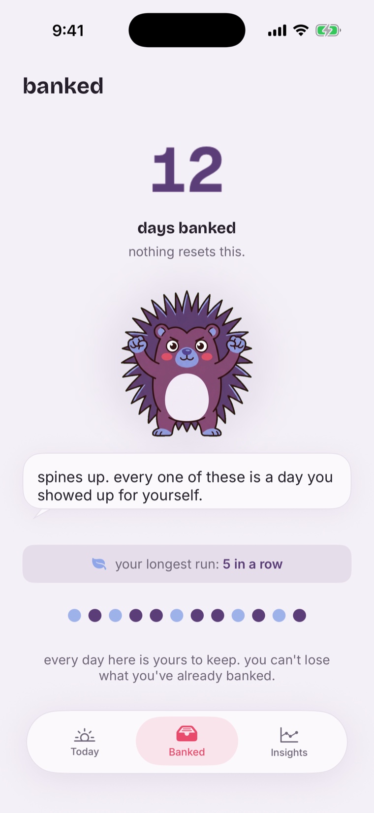 12 days banked — you can't lose what you've already banked